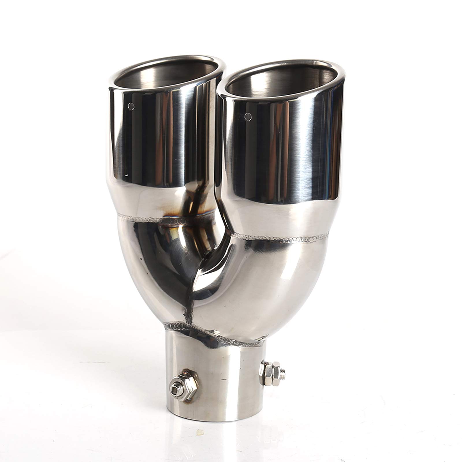 2.5" Einlass Doppelspitzen Schalldämpfer 3 "Auslass Edelstahl Auto Heck Throat Doppelauspuff Universal 2.5" Einlass Doppelspitzen Schalldämpfer 3 "Auslass Edelstahl Auto Heck Throat Doppelauspuff Universal von Krtopo