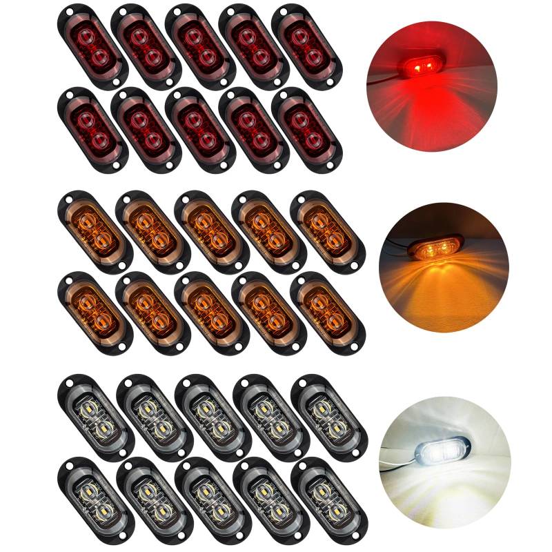 Krtopo 30X Seitenmarkierungsleuchte 12/24V Anhänger Ecke Seitenleuchte Licht für LKW Wohnwagen (Rot+Gelb+Weiß) von Krtopo