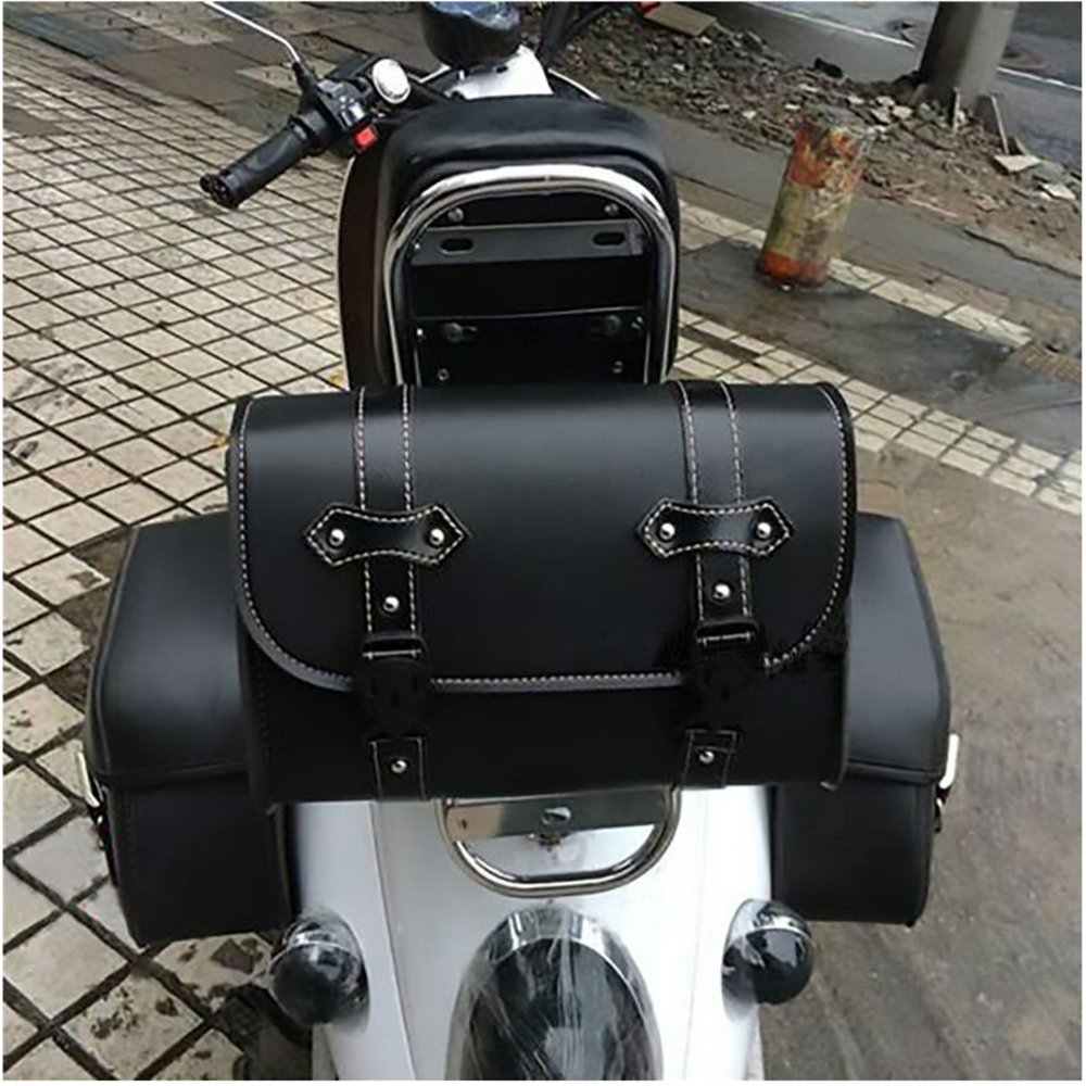 Motorrad Satteltasche PU-Leder Werkzeug Rolle Motor Side Gepäck Travel Tool Hecktasche mit 2 Befestigungsriemen Schwarz von Krtopo