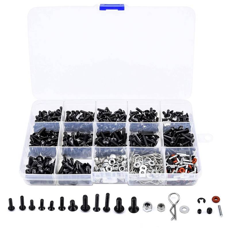 Kueohse 500 STÜCKE RC Auto Schrauben Kit M3 Sechskant Schrauben Mutter HüLle Schnalle RC Reparatur Werkzeug Kit für Arrma 1/8-1/16 RC Autos von Kueohse