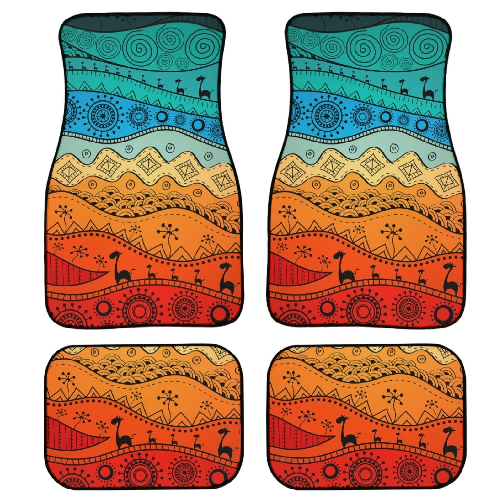 Kuiaobaty Auto-Fußmatten, komplettes Set, afrikanisches Tribal-Muster, Autoteppich, Auto-Fußraummatten, rutschfeste Gummi-Rückseite, Fahrzeuginnenraum, ethnische bunte Streifen von Kuiaobaty