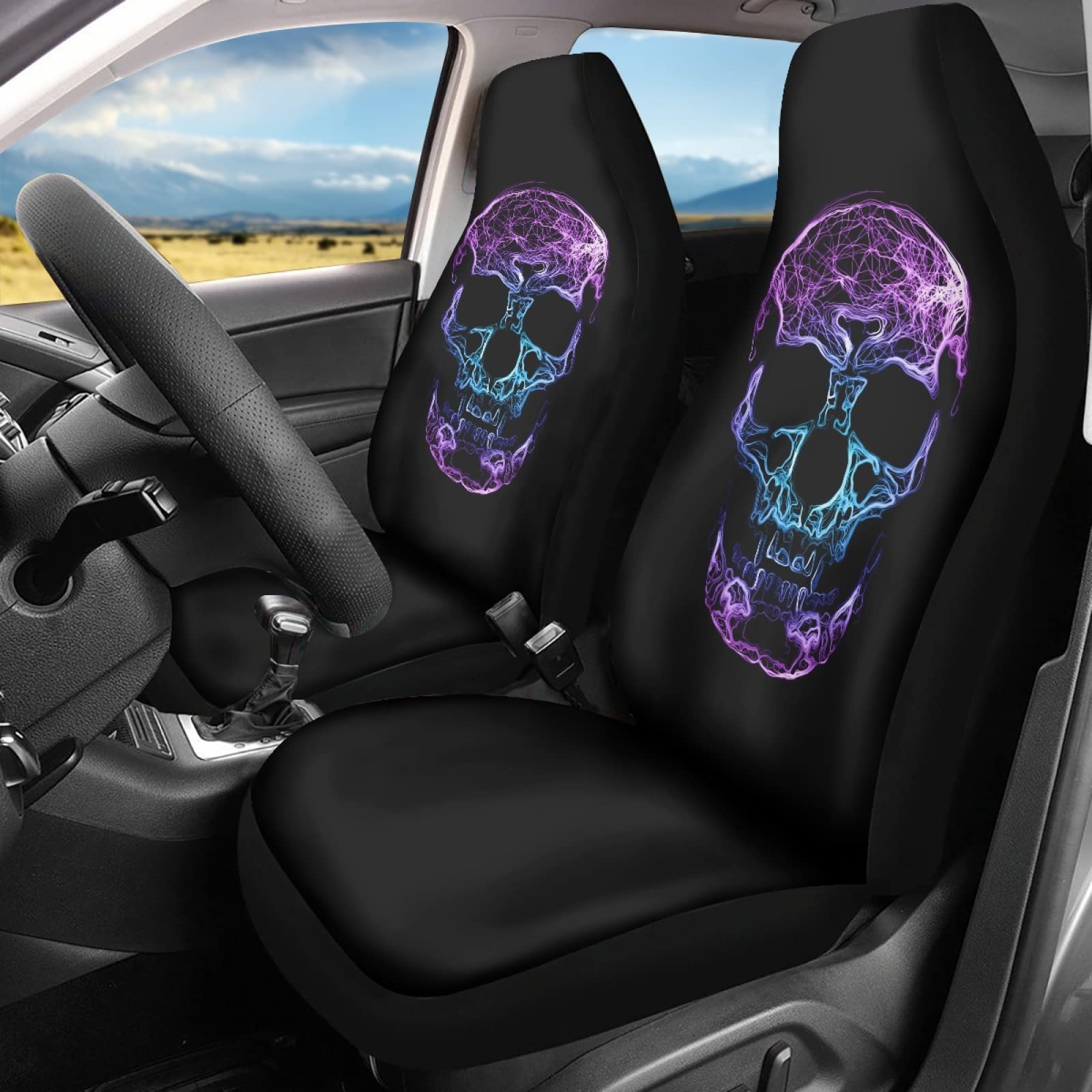 Kuiaobaty Autositzbezüge, abstraktes Totenkopf-Vordersitz, universelle Passform, schwarzes Auto-Dekor-Zubehör, Schutzfolie Kuiaobaty Autositzbezüge, abstraktes Totenkopf-Vordersitz, universelle Passform, schwarzes Auto-Dekor-Zubehör, Schutzfolie von Kuiaobaty
