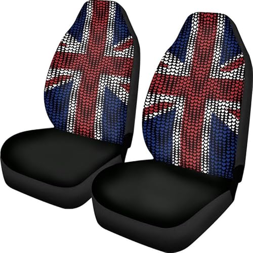 Kuiaobaty Autositzbezug für Herren, Motiv: Union Jack-Flagge, Herzen, UK-Flagge, rutschfest, Vordersitzbezug, dehnbares Polyester, Autositzbezug von Kuiaobaty