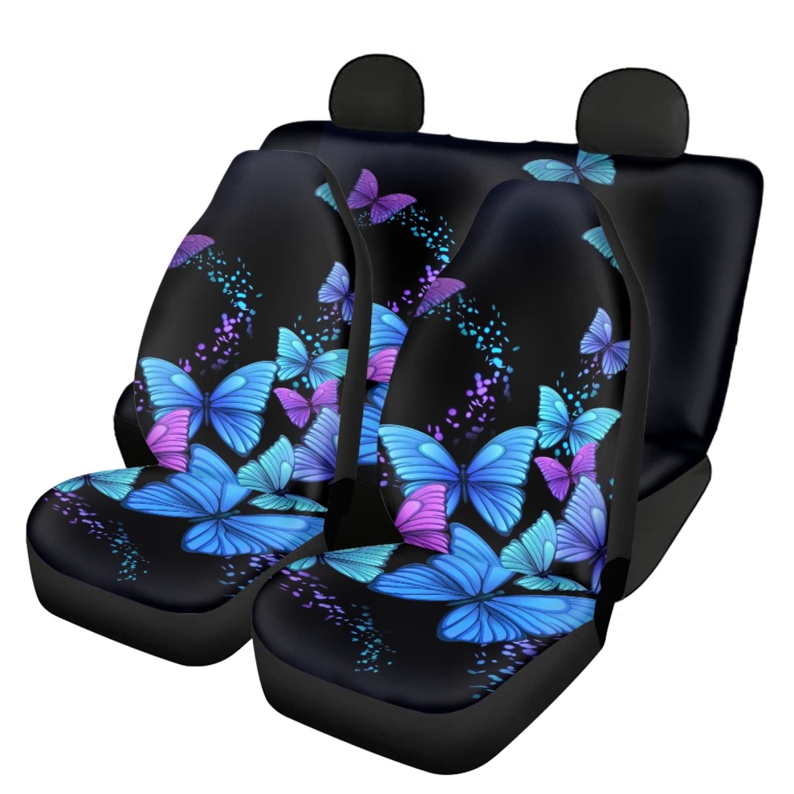 Kuiaobaty Blue Morpho Schmetterling Autositz-Schutzbezug, 4 Stück, komplettes Set Vorder- und Rücksitzbezüge, Auto-Dekor, Zubehör für Frauen von Kuiaobaty