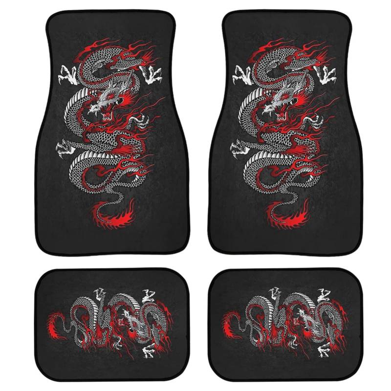 Kuiaobaty Rutschfeste Auto-Fußmatten mit Ostdrachen-Motiv, Rot, asiatisches Drachenmuster, Premium-Autoteppich, ethnisch, Schwarz von Kuiaobaty