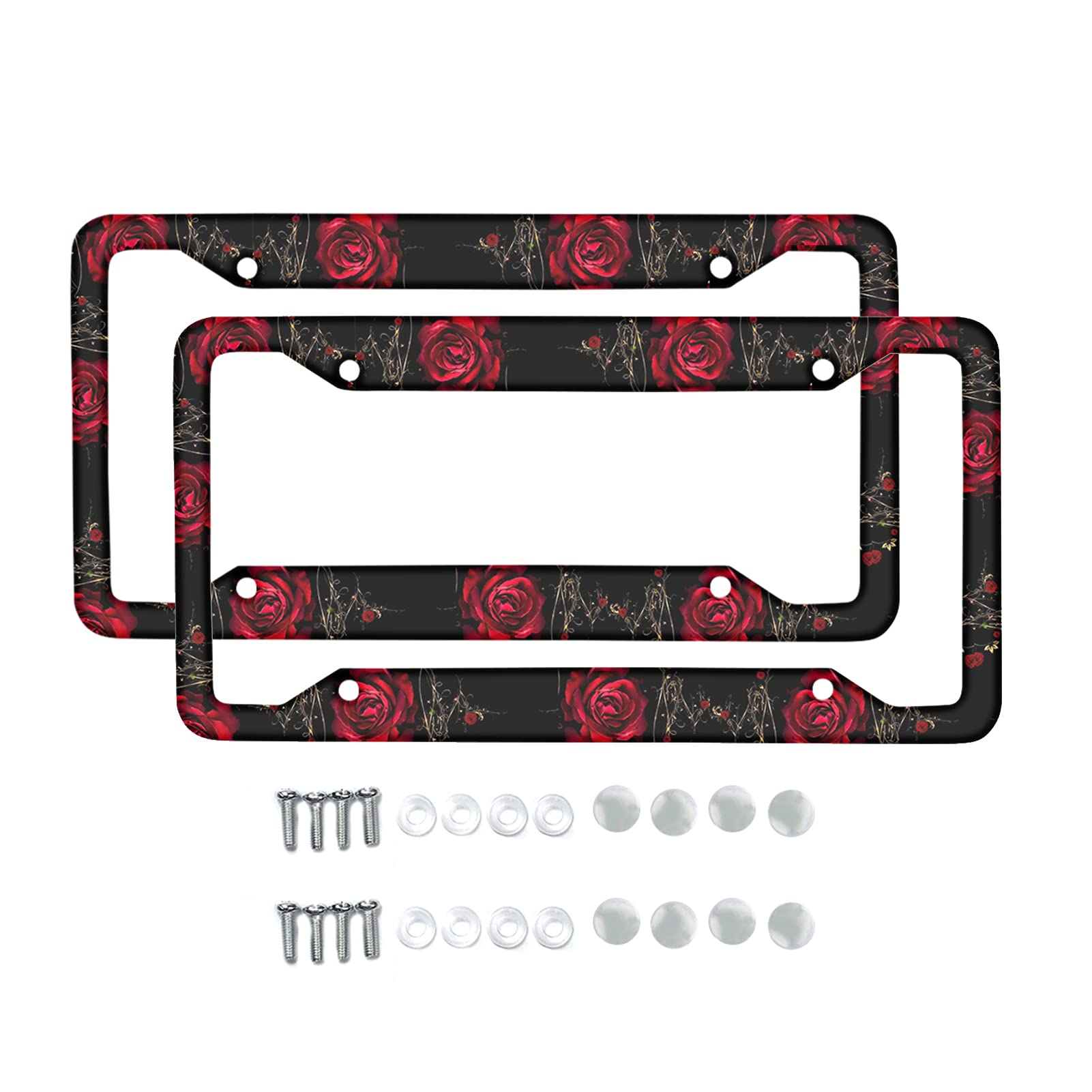 Kuiaobaty Rosen-Kennzeichenrahmen, romantisch, rote Rose, für Auto-Tags, vorne und hinten, mit 4 Löchern und Schrauben, 2 Stück von Kuiaobaty