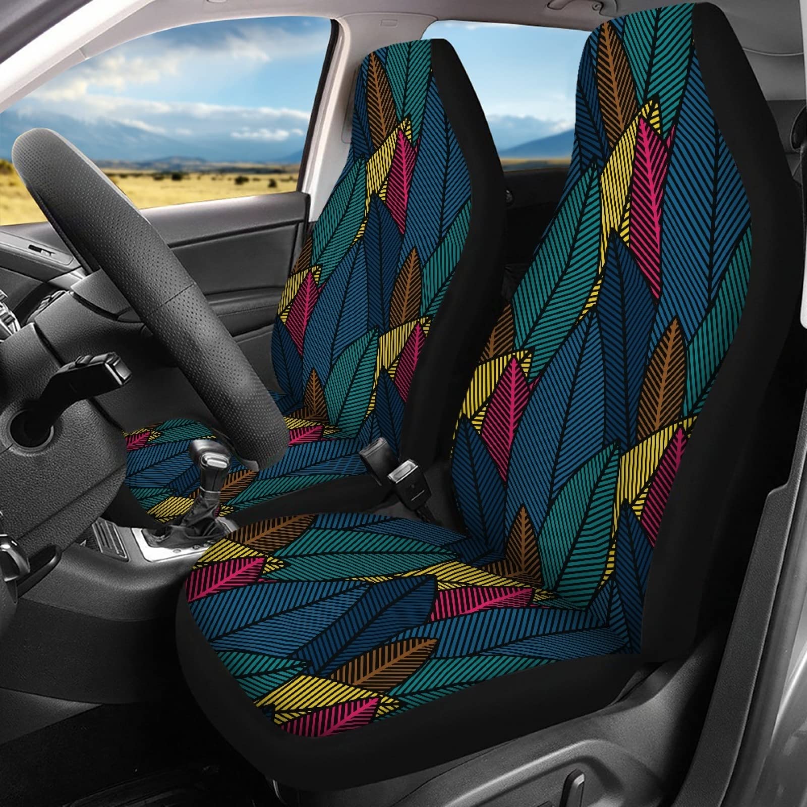 Kuiaobaty Schiefergrüne Decke Sitzbezüge 5 Sitze, Blattmuster Autositzbezug Universal Fit Bezüge für Autositze, komplettes Set für die meisten SUV-Autos von Kuiaobaty