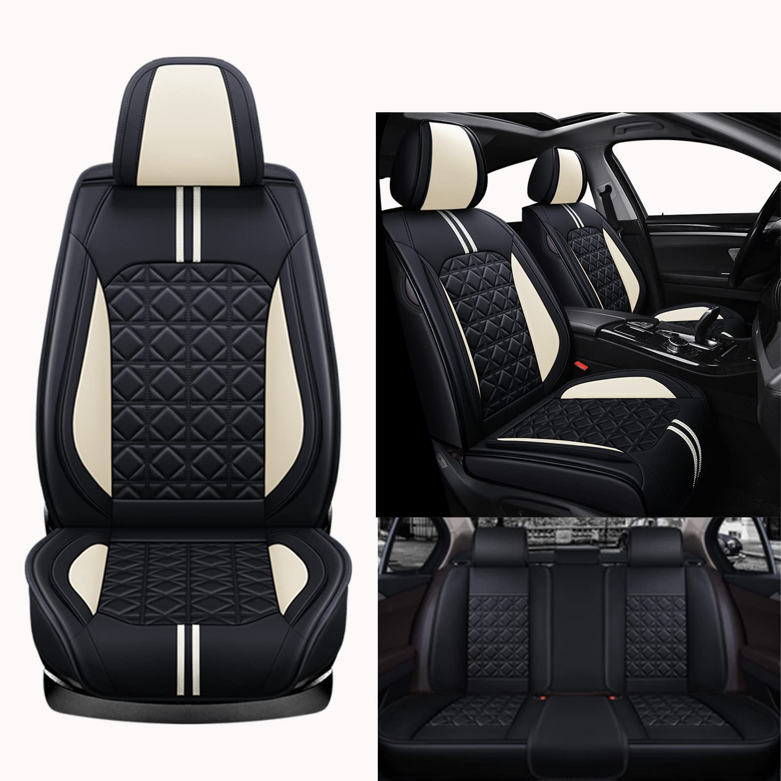 Kuifan Sitzbezüge Auto Autositzbezüge Universal Set für Mercedes Benz C-Class W203 W205 W204 Auto Zubehör Auto mit fünf Sitzen，Schwarz und weiß von Kuifan