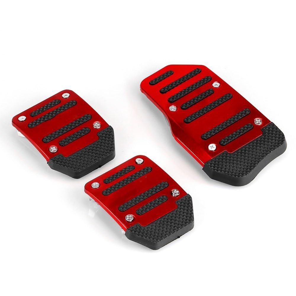 Auto-Pedale-Abdeckung Auto Pedal Abdeckung Set Kit Aluminium Manuelle Übertragung Universal Auto Non-Slip 3 * Auto Fußpedalabdeckung(Red) von Kuiofek