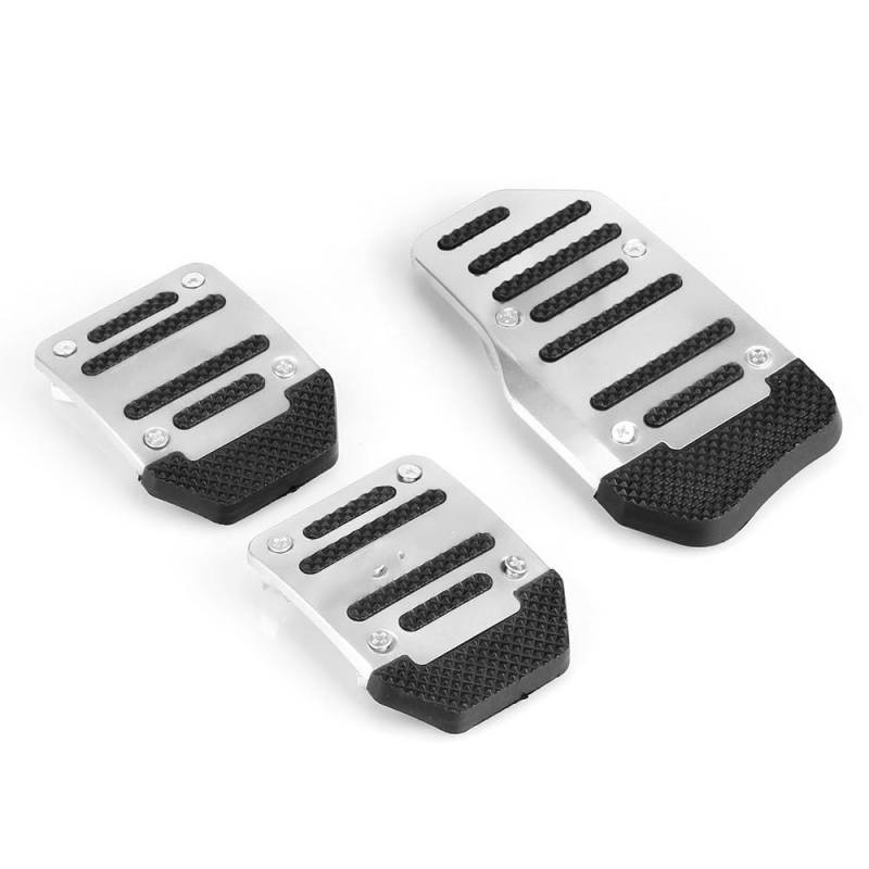 Auto-Pedale-Abdeckung Auto-Pedalabdeckungs-Set, Aluminium, Manuelle Übertragung, Universell, rutschfest, Rot, Blau, Silber, 3-teilig Auto Fußpedalabdeckung(Silver) von Kuiofek