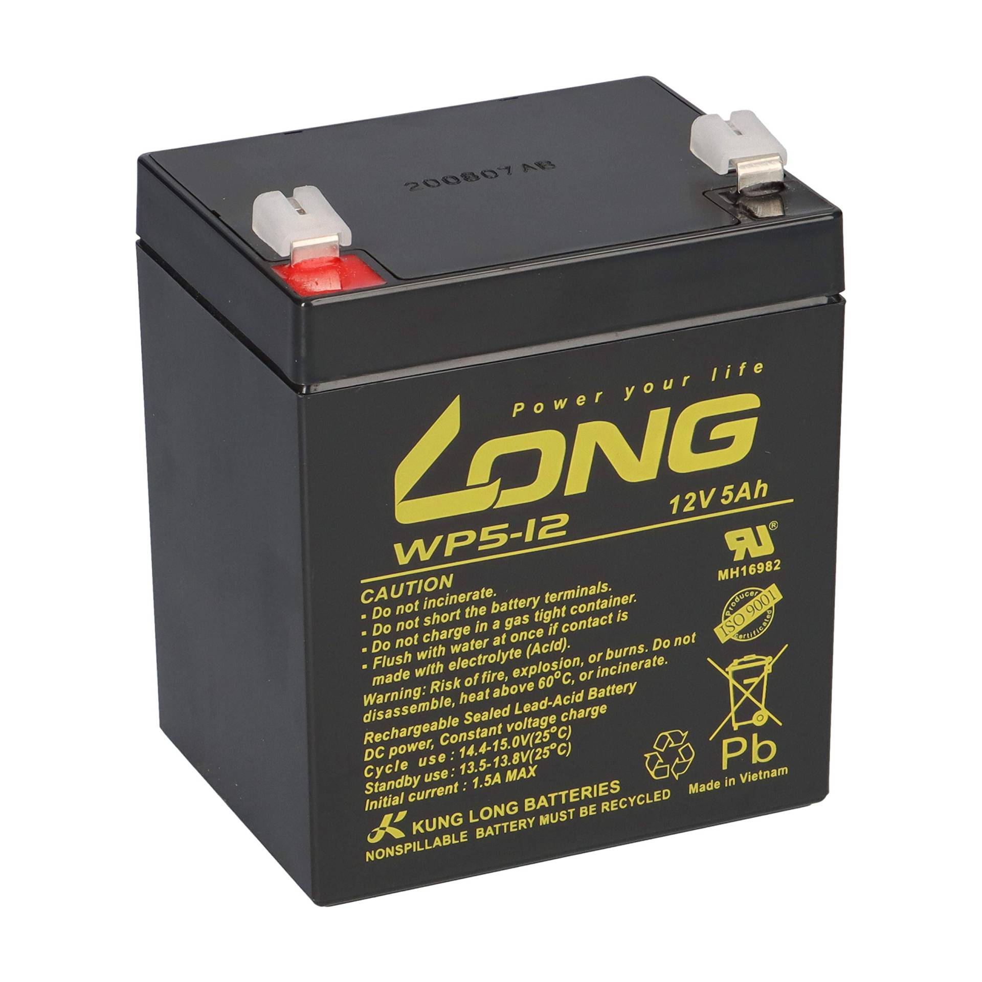 Long Blei Akku 12V 5Ah WP5-12 Faston 6,3 mm kompatibel 4Ah 4,5Ah 5Ah USV Alarm Notstrom Long Blei Akku 12V 5Ah WP5-12 Faston 6,3 mm kompatibel 4Ah 4,5Ah 5Ah USV Alarm Notstrom von Kung Long