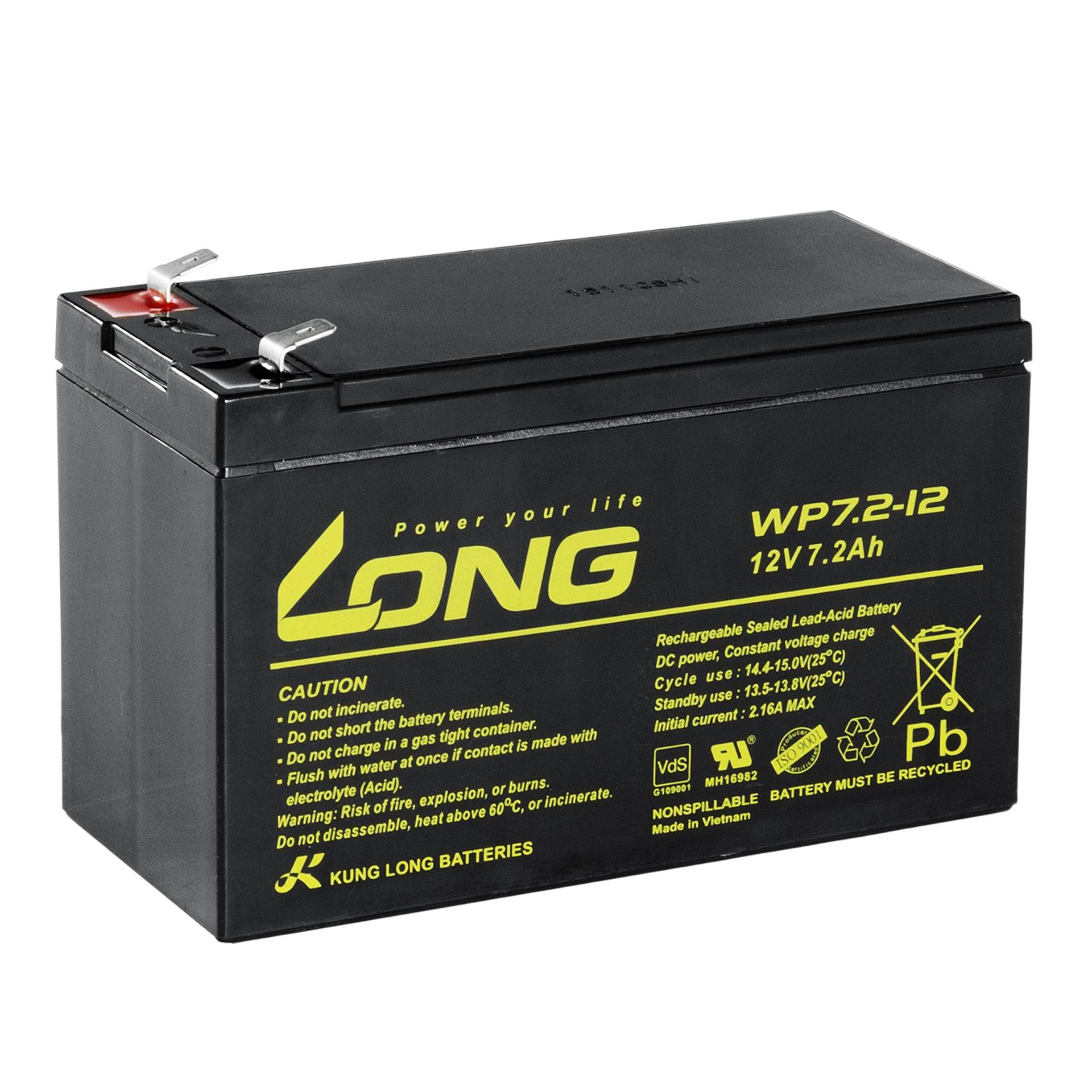 Long Bleiakku WP7.2-12 F2 12V 7,2Ah mit VDs Long Bleiakku WP7.2-12 F2 12V 7,2Ah mit VDs von Kung Long