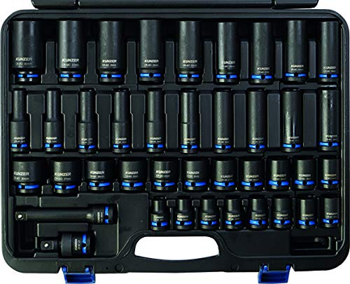 Kunzer 7SSE40 Schlagschraubereinsätze 1/2", 40-teilig 9-30 mm - Nuss-Set aus CrMo-Stahl mit Adapter, Verlängerung, Box von Kunzer