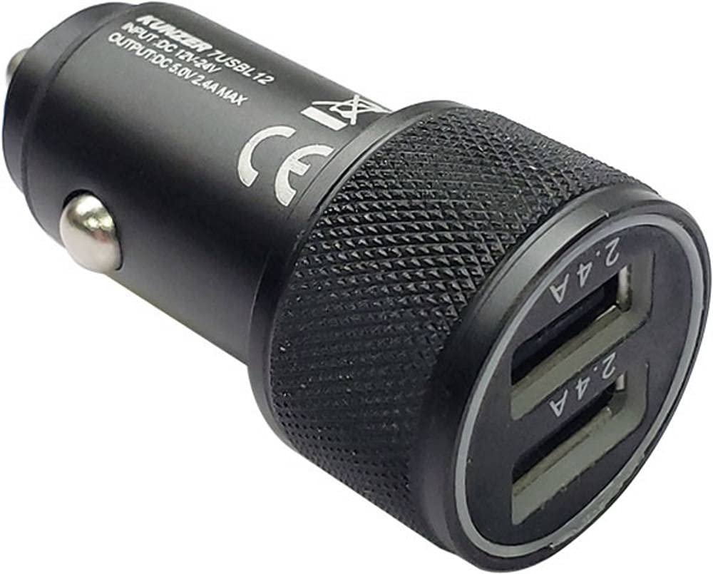KUNZER 7USBL12 USB-Ladeadapter-KFZ-Ladegerät - mit 2 USB-Slots 2.4A - Autoladeadapter für 12V Zigarettenanzünder von Kunzer