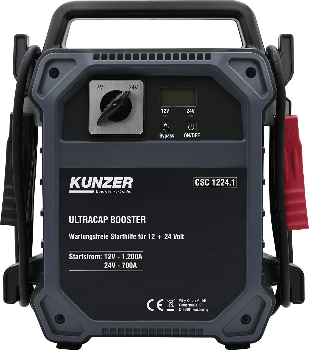 KUNZER CSC 1224.1 Wartungsfreie Starthilfe 12V und 24V, Ultrakondensatortechnik, batterieloses Batterie-Startgerät von Kunzer