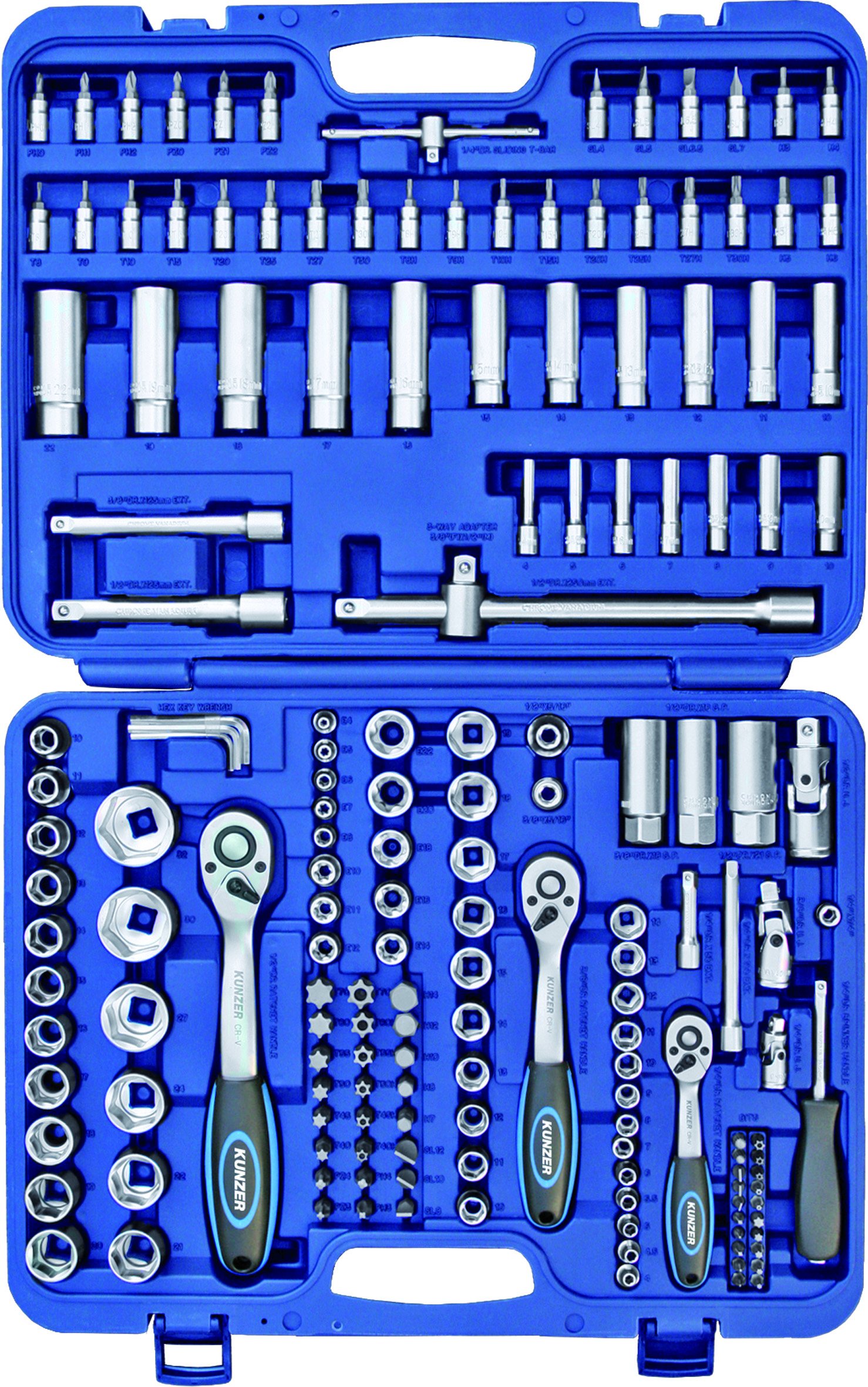 Kunzer 7SS172 Steckschlüsselsatz-Set 172-teilig, CrMo-Stahl - Koffer mit Umschaltknarre, Ratsch, Steckschlüssel, Bitsatz von Kunzer