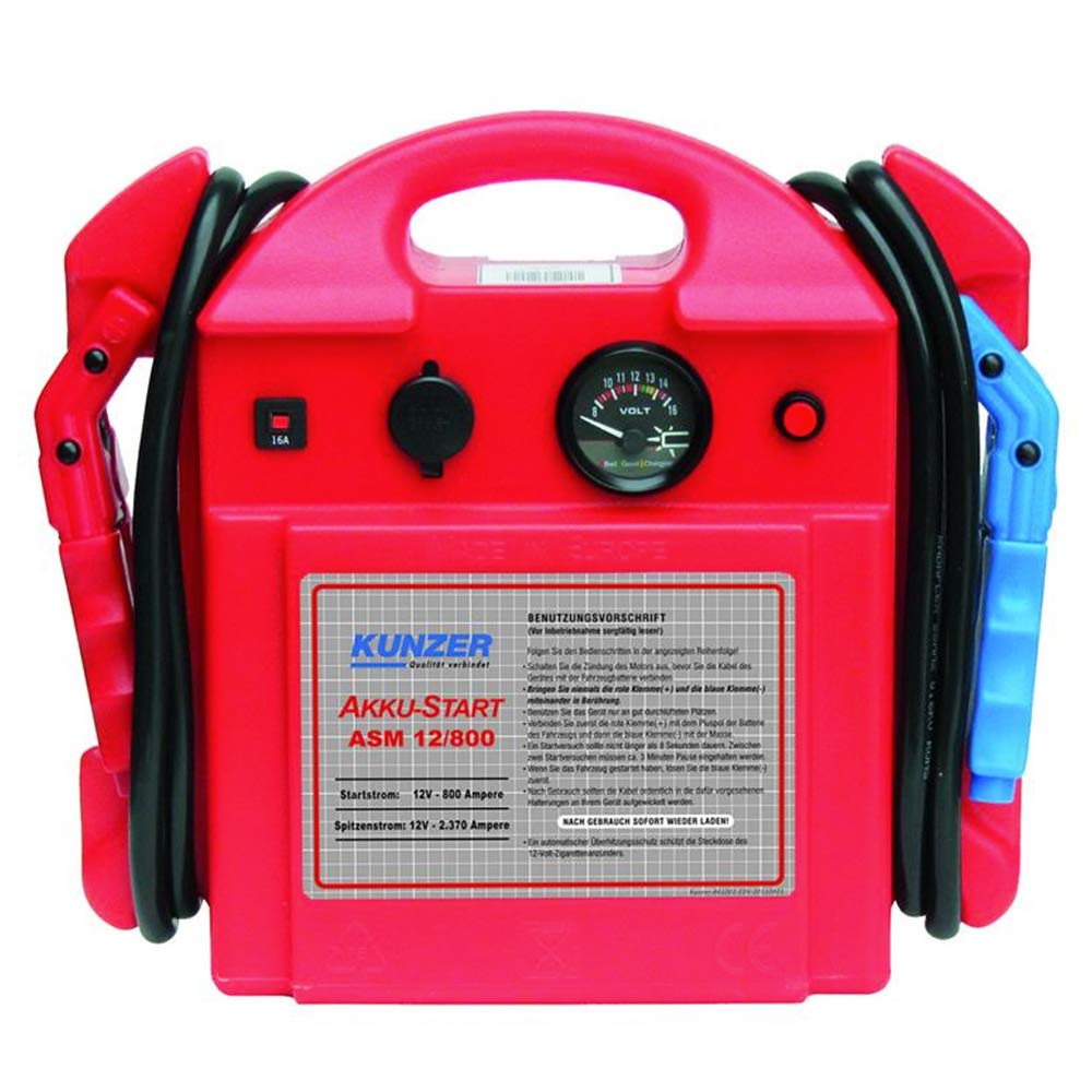 KUNZER ASM 12/800 Akku-Start tragbar 12V 2.370/800 A – Startgerät mit austauschbarer AGM Batterie auf Blei-Säure-Basis von Kunzer