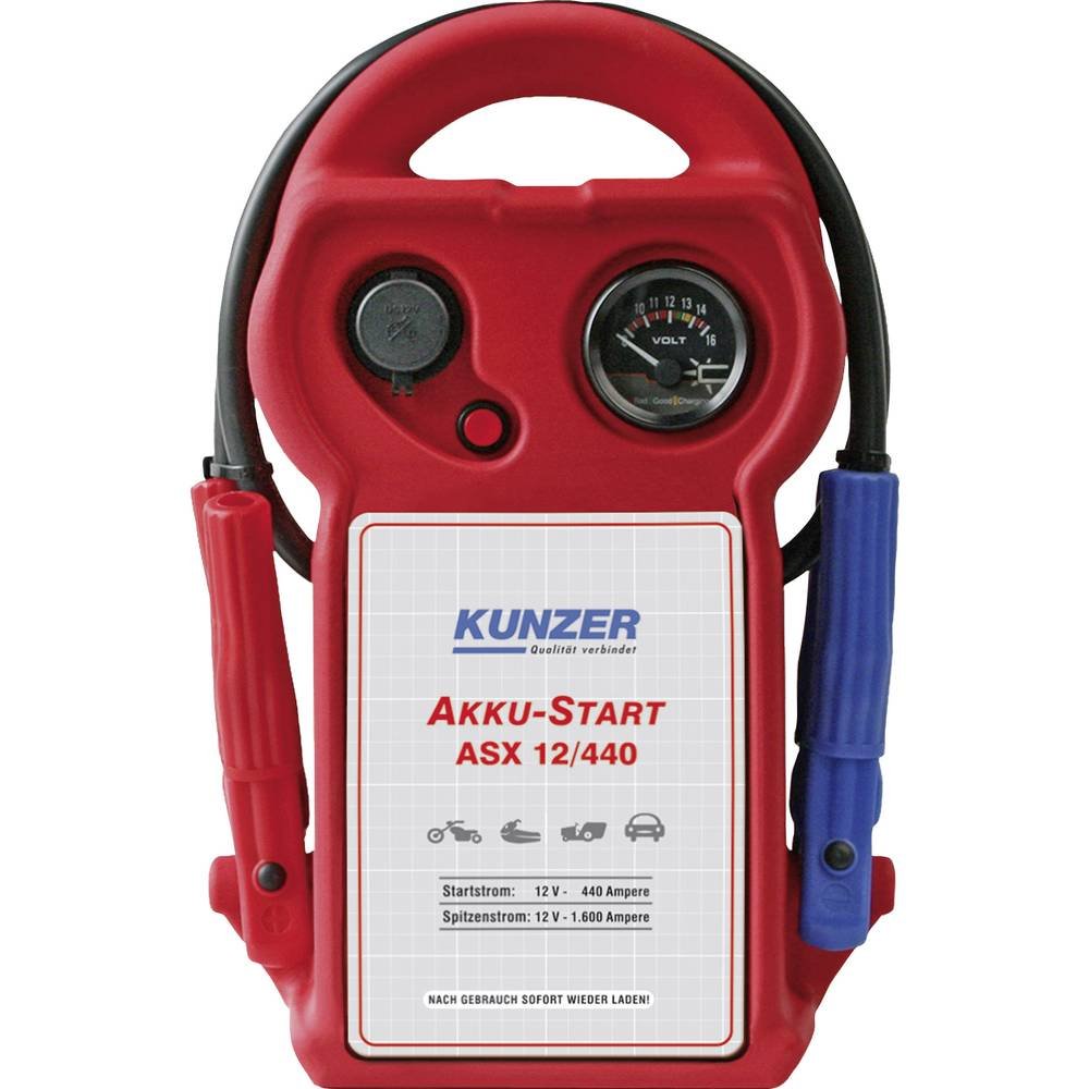 KUNZER ASX 12/440 Akku-Start tragbar 12V 1.600/440 A – Startgerät mit austauschbarer AGM Batterie auf Blei-Säure-Basis von Kunzer