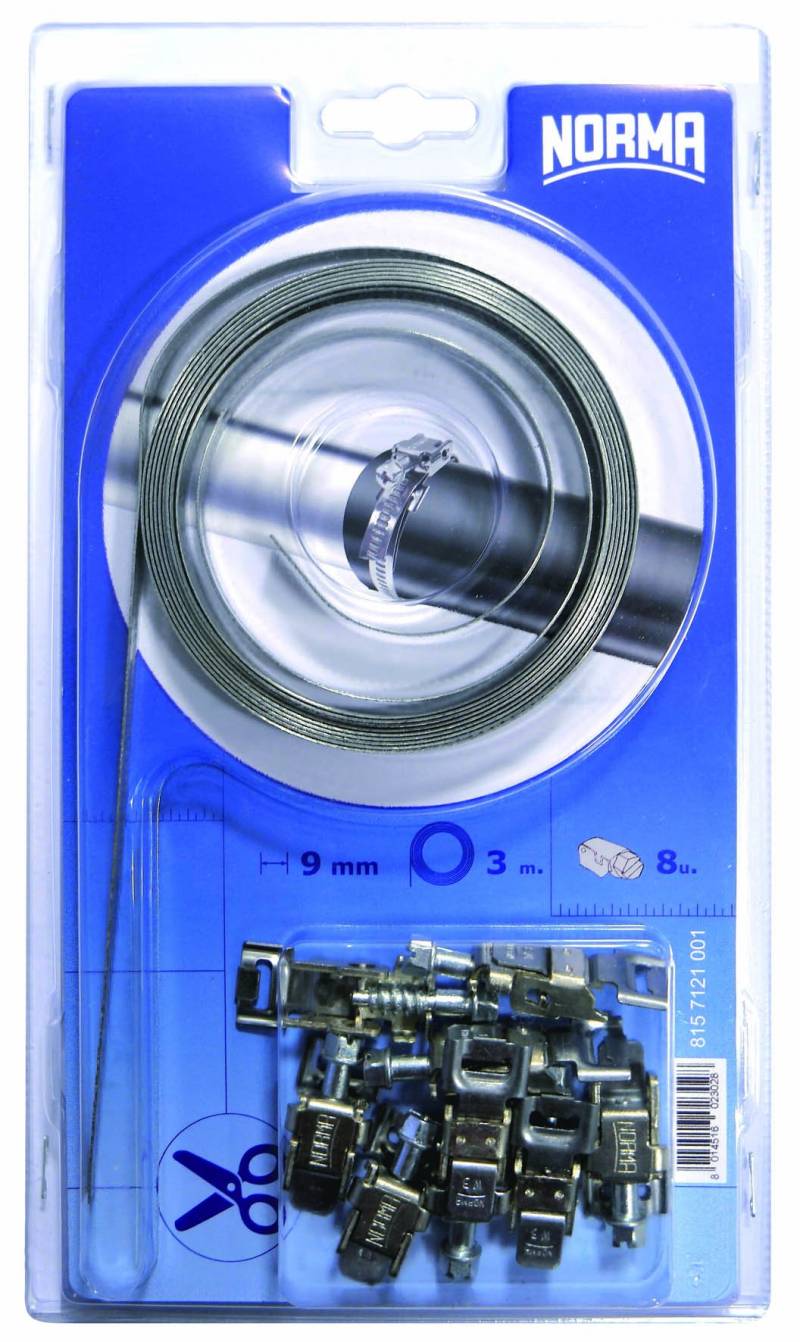 Kunzer Norma Serratub Endlosband 815 7121 001 - Endlosband-Kit 9mm W2B - Schlauchschellen - 3m Edelstahl-Band, 8 Verschlussköpfe von Kunzer