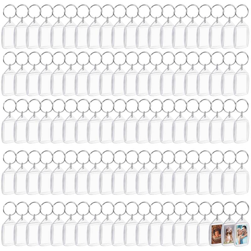 Kurtzy Schlüsselanhänger mit Foto doppelseitig (100 Stück) 5,4 x 3,4 cm Personalisierter Schlüsselanhänger Foto Selber Machen - Durchsichtige Acryl Schlüsselanhänger Bilderrahmen für Familie & Paare von Kurtzy