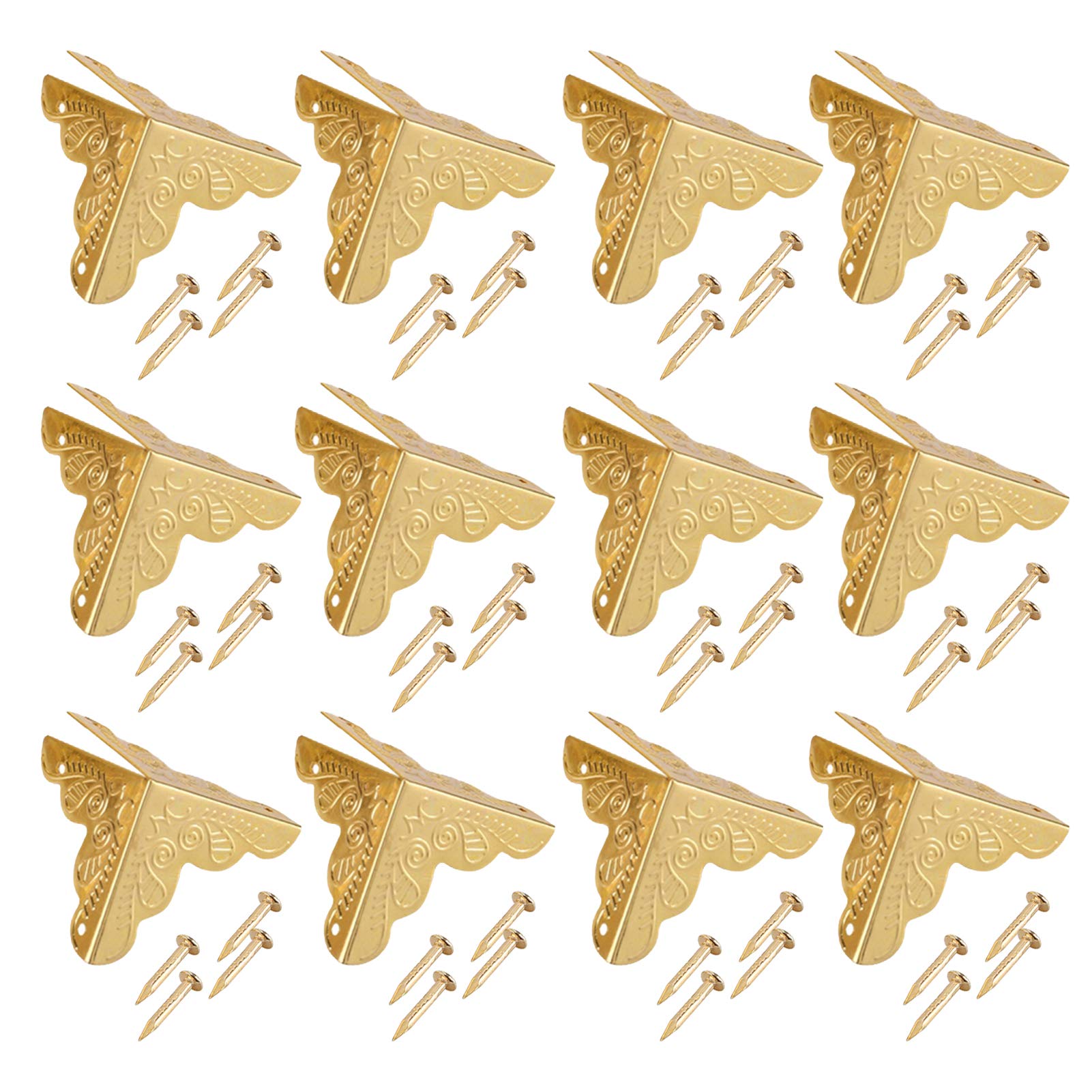 Kuuleyn Eckenschützer, Tisch-Eckschoner, Antik Old Fashion Holzkiste 3 Farbe Schmuckkästchen Dekorative Eisen Kantenschutz für Aufbewahrung Möbel Schrank Couchtisch Brust Boxen 12 Stück(Gold) von Kuuleyn