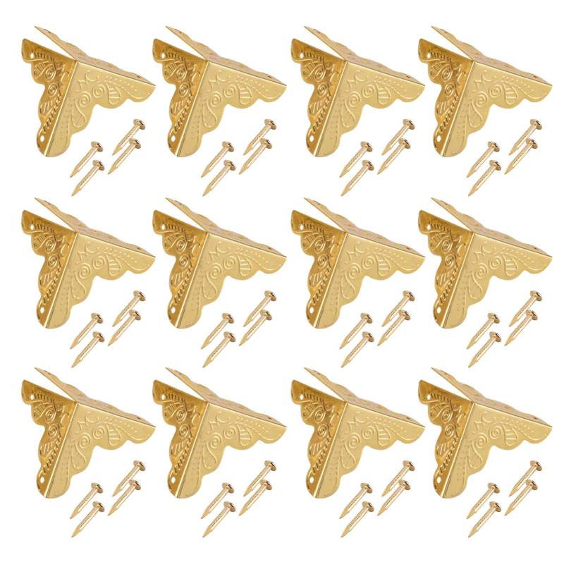 Kuuleyn Eckenschützer, Tisch-Eckschoner, Antik Old Fashion Holzkiste 3 Farbe Schmuckkästchen Dekorative Eisen Kantenschutz für Aufbewahrung Möbel Schrank Couchtisch Brust Boxen 12 Stück(Gold) von Kuuleyn