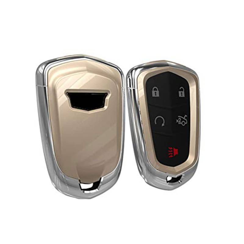 Kwak's ABS Schlüsseletui Kompatibel mit Cadillac XTS ATS-L XT4 XT5 CT6 SRX Escalade-Schlüssel, Schildlogo, Auto Schlüssel Abdeckung mit Schlüsselanhänger(Gold) von Kwak's