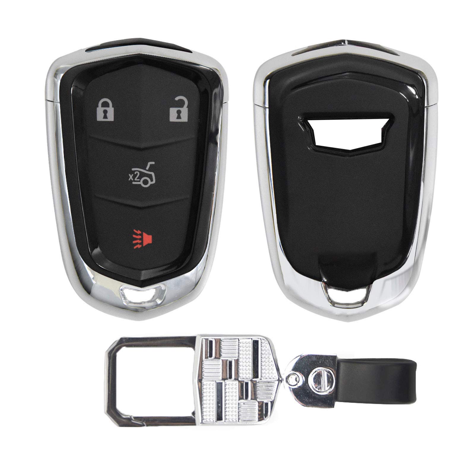 Kwak's ABS Schlüsseletui Kompatibel mit Cadillac XTS ATS-L XT4 XT5 CT6 SRX Escalade-Schlüssel, Schildlogo, Auto Schlüssel Abdeckung mit Schlüsselanhänger(schwarz) von Kwak's