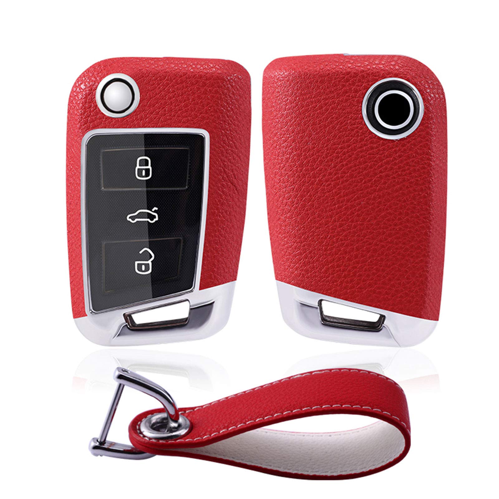 Kwak's Auto Schlüsselhülle für VW Kompatibel mit Volkswagen Skoda Seat Golf 7 Tiguan-L Lamando Octavia Falten Autoschlüssel PC Schlüsseletui mit Schlüsselanhänger(Rot) von Kwak's