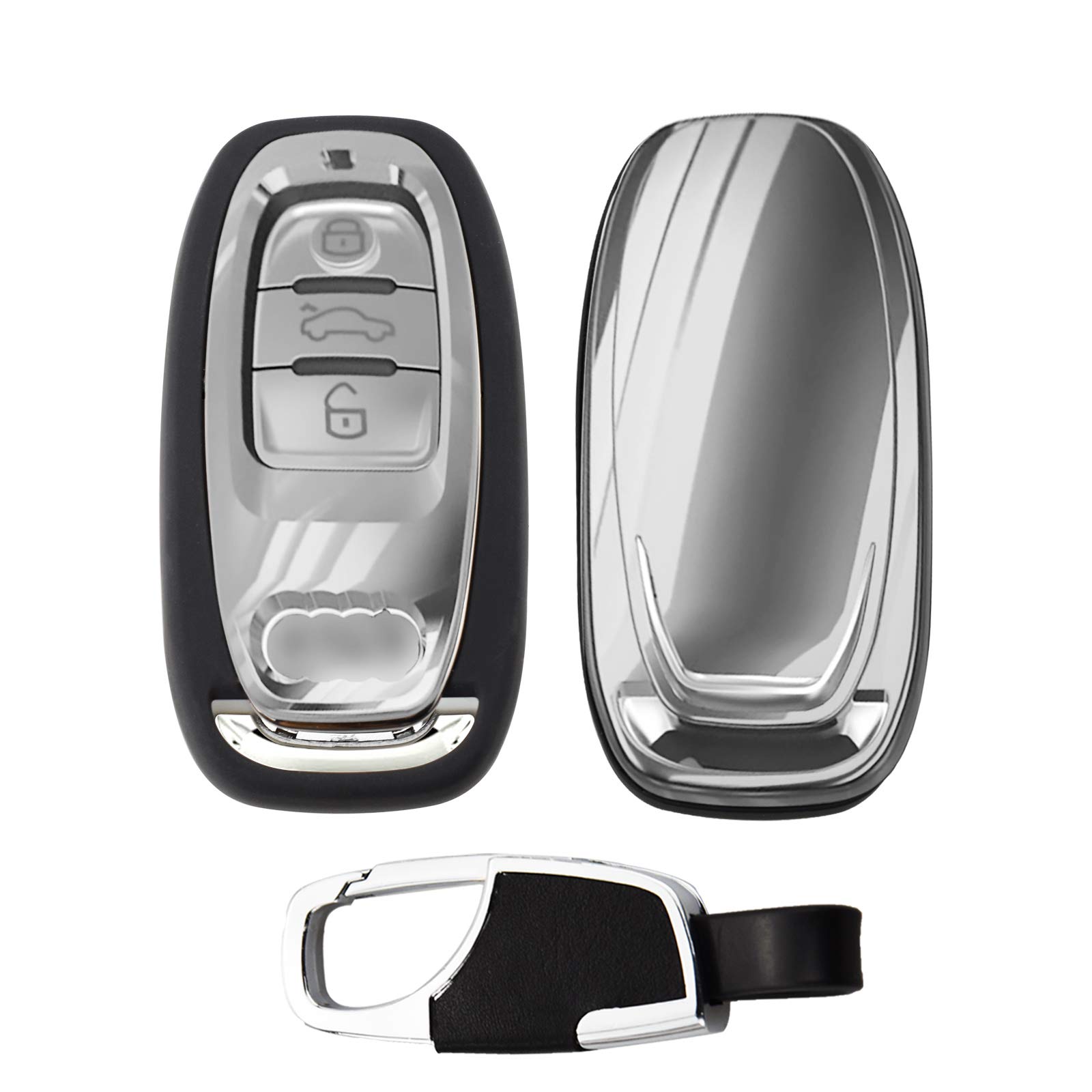 Kwak's Autoschlüssel Abdeckung für Audi A4L A6L A5 A7 A8 A5 Q5 S5 S7 S8 Smart Control ABS Schlüsseletui Halter Mode Schlüsselschutz(Silber) von Kwak's
