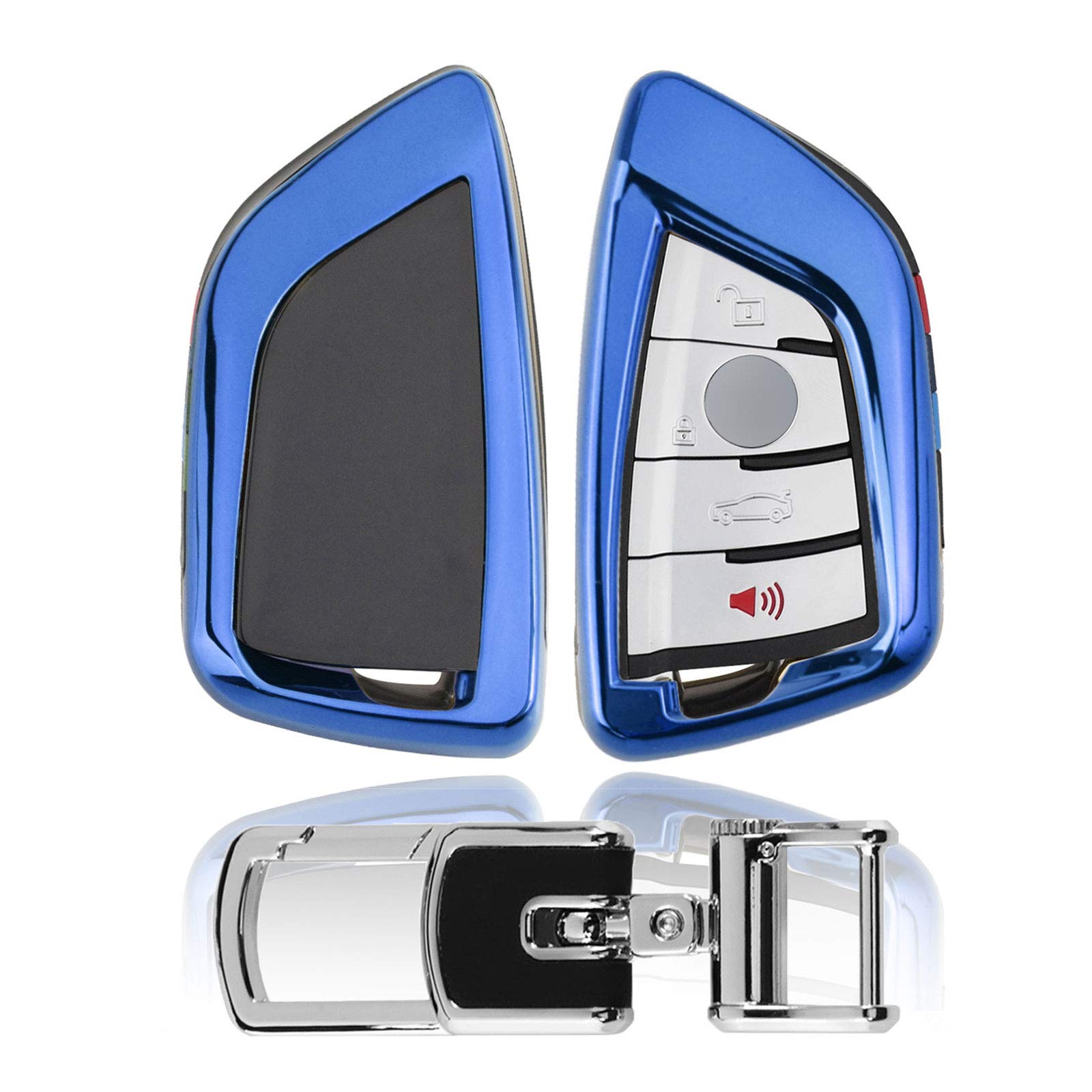 Kwak's Autoschlüssel Fall Kompatibel für BMW 5 Series 525 530li 7 Series 730 118i New X3 X1 X5 X6 3/4 Taste Autoschlüssel Keyless Halter ABS Auto Schlüssel Abdeckung-blau von Kwak's