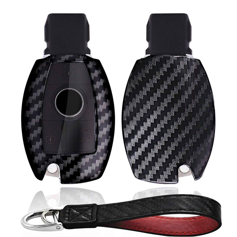 Kwak's Autoschlüssel Hülle PC Kohlefaser Muster Kompatibel mit Mercedes Benz Smart Autoschlüssel mit Schlüsselanhänger von Kwak's