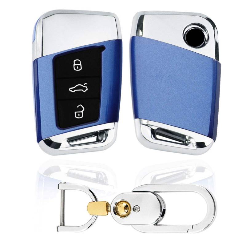 Kwak's Autoschlüssel Hülle für VW Kompatibel mit 19 Volkswagen MAGOTAN Passat CC B8 Variant 3 Tasten Schlüssel ABS Schlüsselgehäuse mit Schlüsselanhänger(1#Blau) von Kwak's