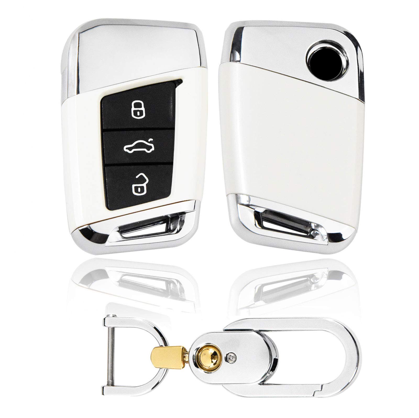 Kwak's Autoschlüssel Hülle für VW Kompatibel mit 19 Volkswagen MAGOTAN Passat CC B8 Variant 3 Tasten Schlüssel ABS Schlüsselgehäuse mit Schlüsselanhänger(1#Weiß) von Kwak's