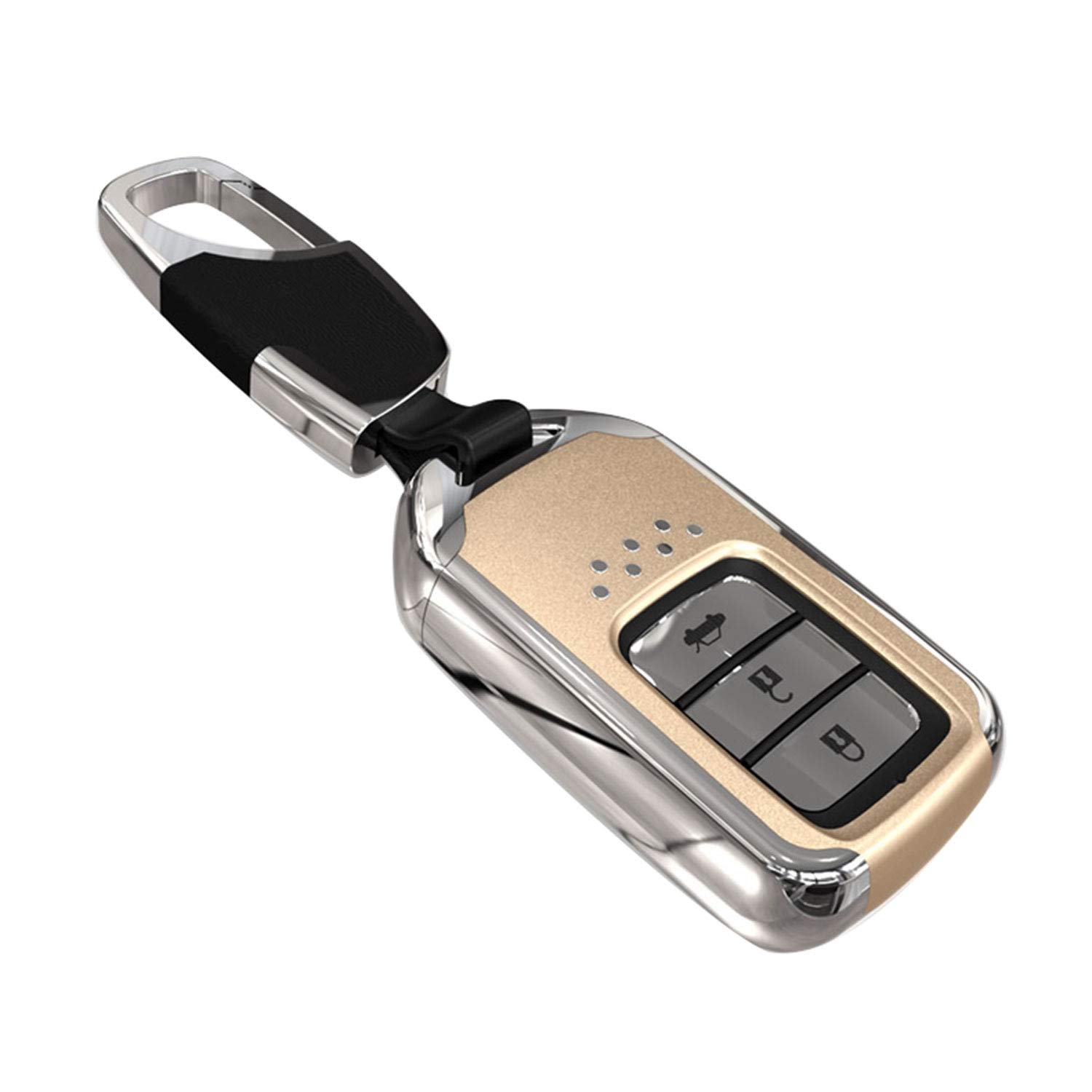 Kwak's Honda ABS Key Case Autoschlüssel Abdeckung Kompatibel für Honda CRV CRIDER Jade XRV VEZEL Odyssey Accord Civic 2/3/4-Tasten-Smart-Fernbedienung Schlüsselanhänger mit kurzer Schnalle(A-Gold) von Kwak's