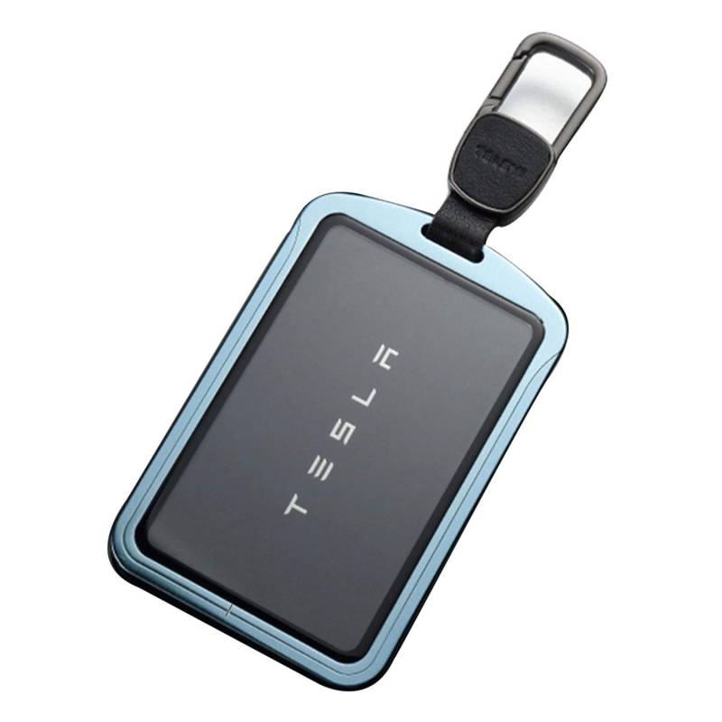 Kwak's Kartenhalter Kompatibel für Tesla Modell 3 Aluminiumlegierung Schlüsselabdeckung Gehärtetes Glasabdeckung All-Inclusive Kartenschutz(1#Charming Blue) von Kwak's