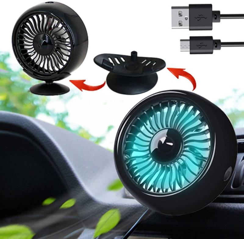 Kwak's Mini-Lüfter für Auto Lüftungsventilator mit LED-Licht ABS-Lüfter Auto Lüfter für Auto Home Office Ventilator für KFZ Auto von Kwak's