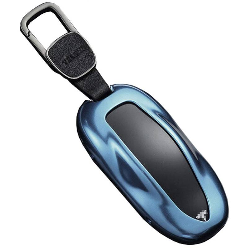 Kwak's Schlüsselhülle für Model 3 Model S Schlüssel Abdeckung Schlüsselring Aluminium Schlüsselhalter Kompatible mit Tesla Modell 3 Modell S mit Schlüsselanhänger(1#Charming Blue) von Kwak's