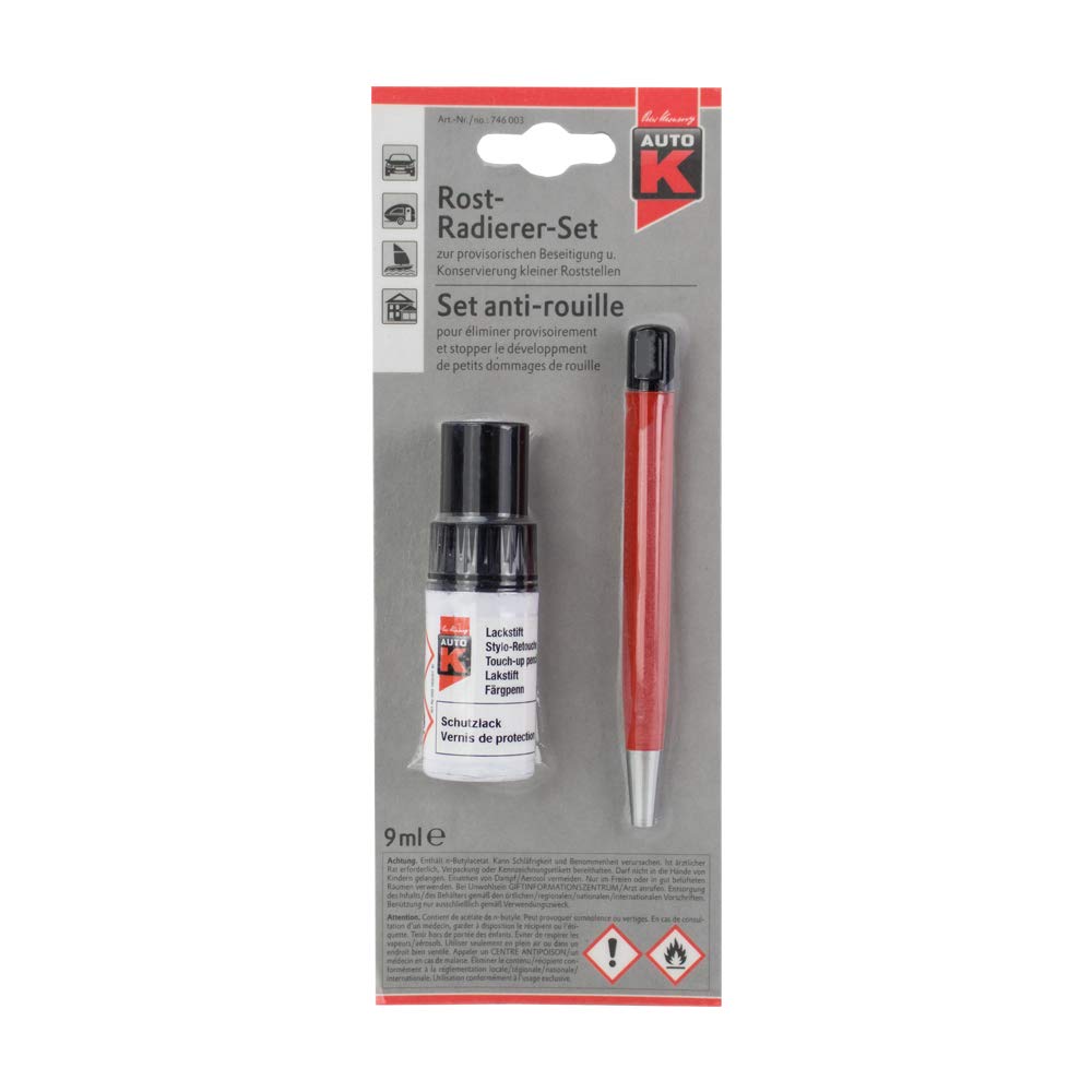 Kwasny Auto-K Rostradierer-Set 9 ml Pinsel Rostlöser Reparatur Set Entrostung Schutzlack Rost-Radierer Rust Eraser Rostenfterner Roststellen Enferner 235 050 von Kwasny