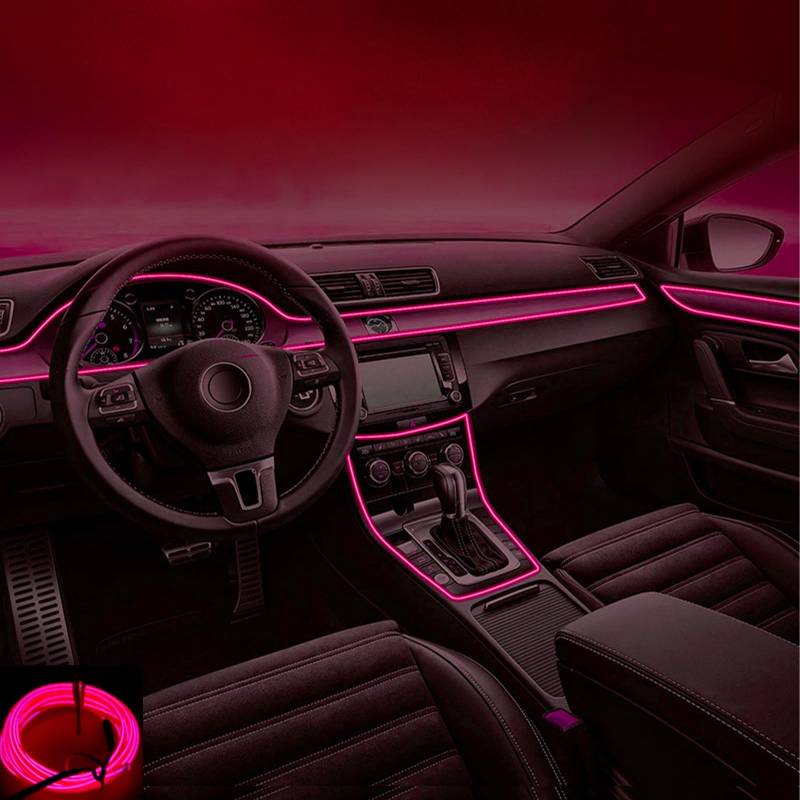Auto LED Innenbeleuchtung, USB EL Wire Auto 5m/16.4ft Ambientebeleuchtung 5v Autolicht Geeignet für Armaturenbrettfugen, Türfugen, DIY-Designs (Rosa) von Kwoxet