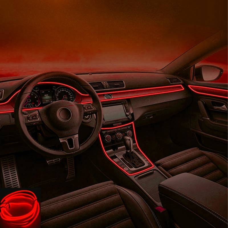Auto LED Innenbeleuchtung, USB EL Wire Auto 5m/16.4ft Ambientebeleuchtung 5v Autolicht Geeignet für Armaturenbrettfugen, Türfugen, DIY-Designs (Rot) von Kwoxet