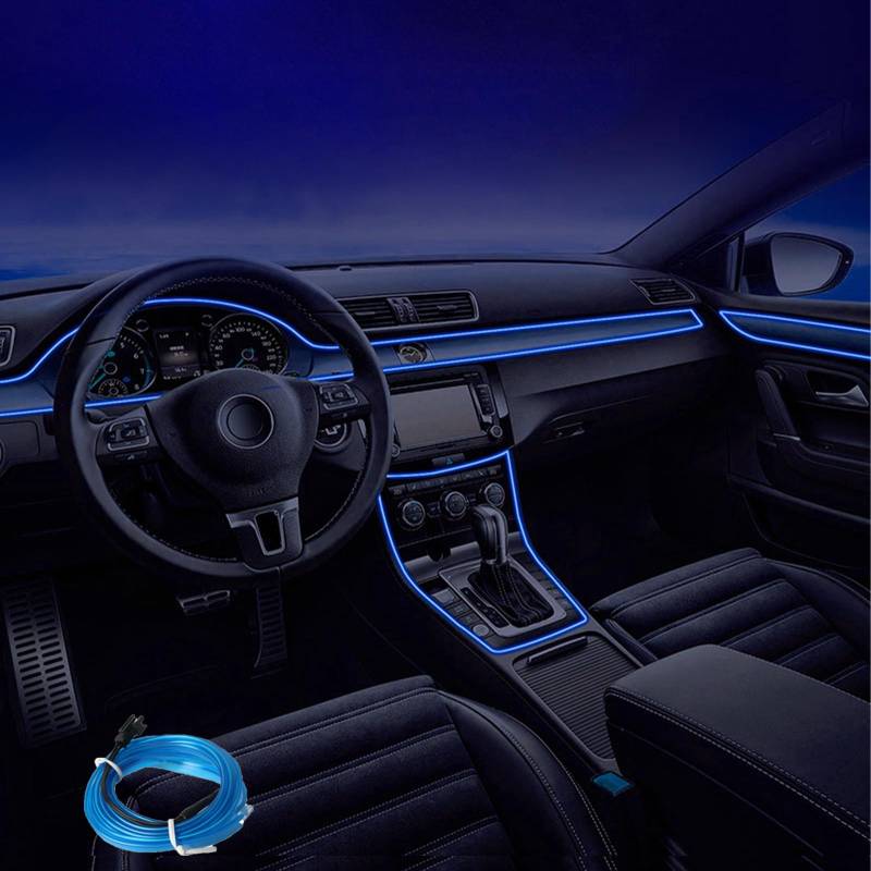Kwoxet Auto LED Innenbeleuchtung, USB EL Wire Auto 5m/16.4ft Ambientebeleuchtung 5v Autolicht Geeignet für Armaturenbrettfugen, Türfugen, DIY-Designs (Blau) von Kwoxet