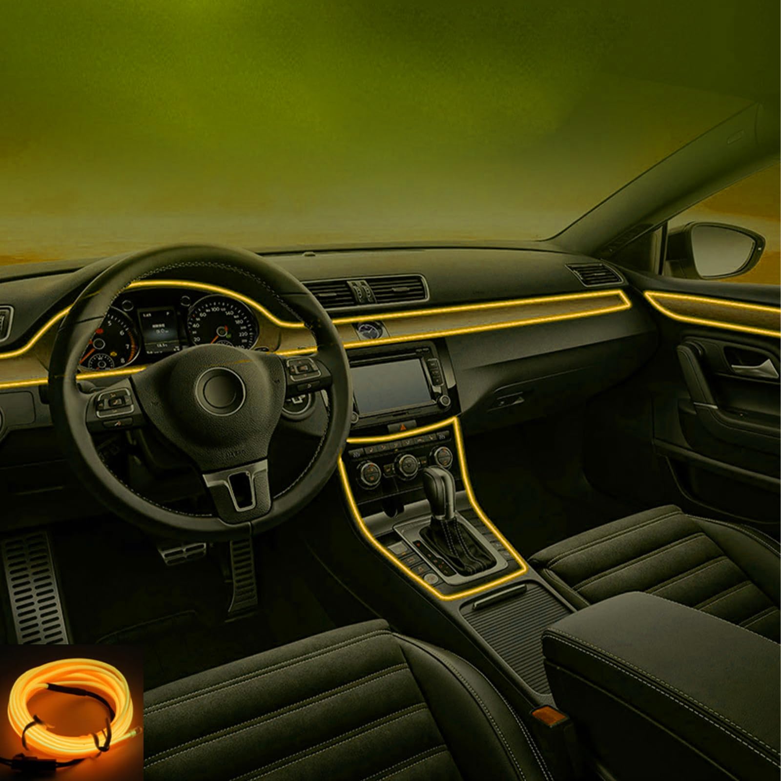 Kwoxet Auto LED Innenbeleuchtung, USB EL Wire Auto 5m/16.4ft Ambientebeleuchtung 5v Autolicht Geeignet für Armaturenbrettfugen, Türfugen, DIY-Designs (Gelb) von Kwoxet