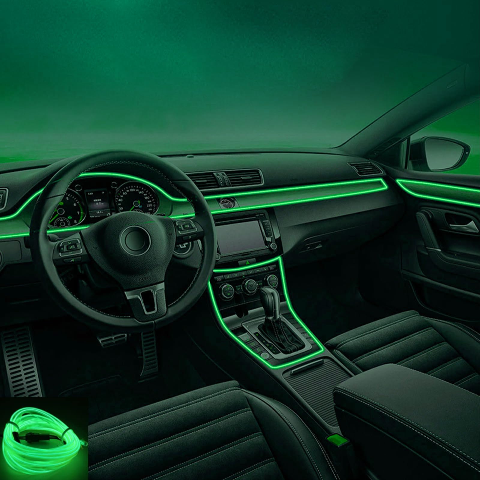 Kwoxet Auto LED Innenbeleuchtung, USB EL Wire Auto 5m/16.4ft Ambientebeleuchtung 5v Autolicht Geeignet für Armaturenbrettfugen, Türfugen, DIY-Designs (Hellgrün) von Kwoxet