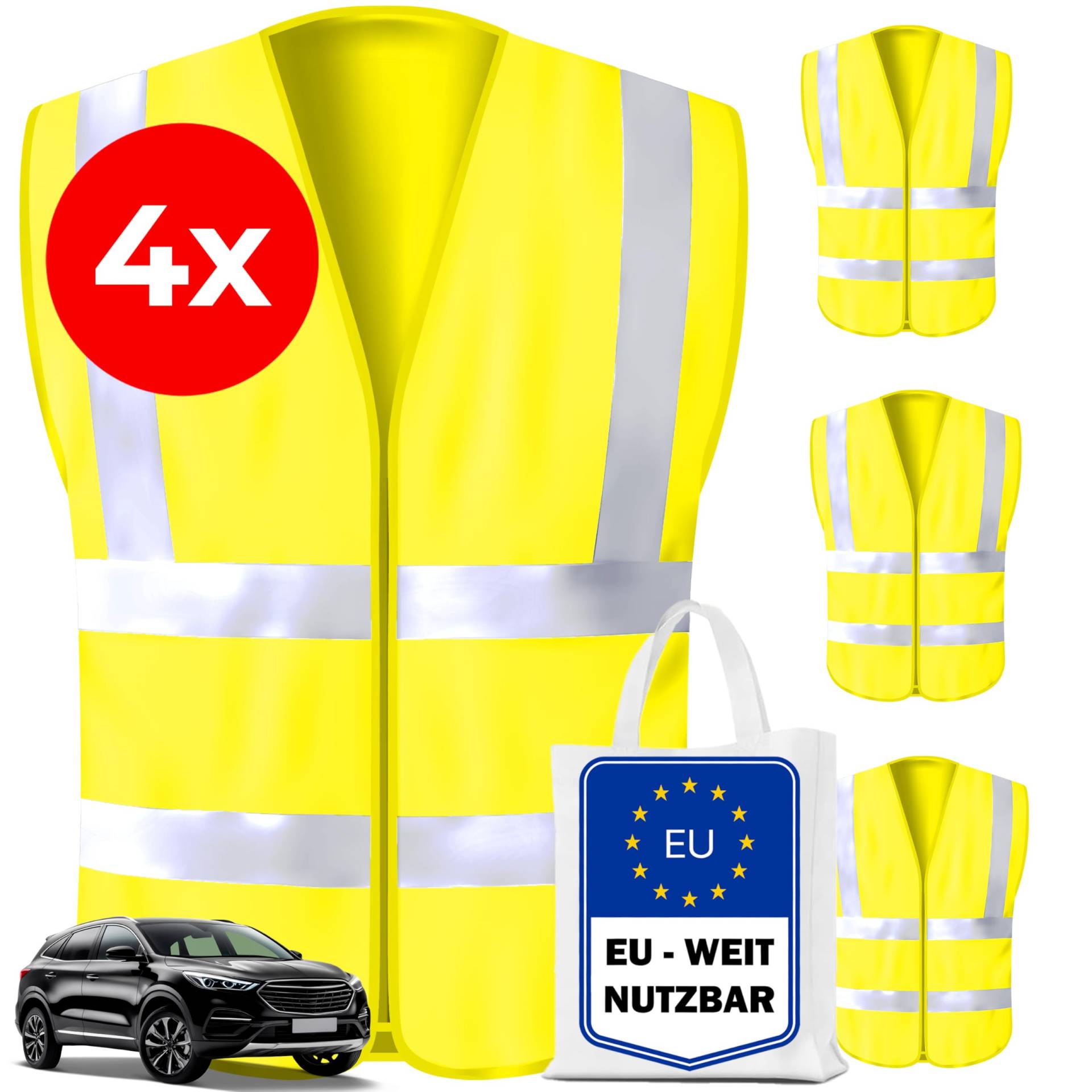 Kyto Warnwesten Auto | EU-Weit nutzbar | reflektierend | 4 Stück inklusive Tasche | Unisex von Kyto