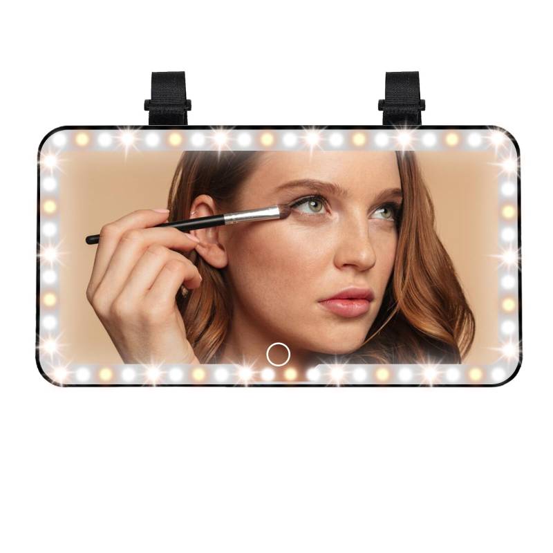Kytpyi Auto Spiegel, Auto Kosmetikspiegel, Wiederaufladbarer Kratzfester Sonnenblende Mit LED (3 Licht Modus), 23,5 * 12,7cm, Einfacher Einbau von Kytpyi