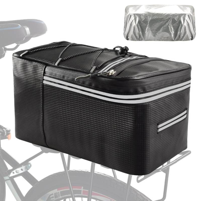 Kytpyi Fahrradtasche, Fahrradtaschen für Gepäckträger, 12L Hohe Kapazität Fahradtasche mit Regenschutz Griff Reflexband, wasserdichte Fahrradtasche Gepäckträger für MTB Elektrofahrrad (Schwarz) von Kytpyi