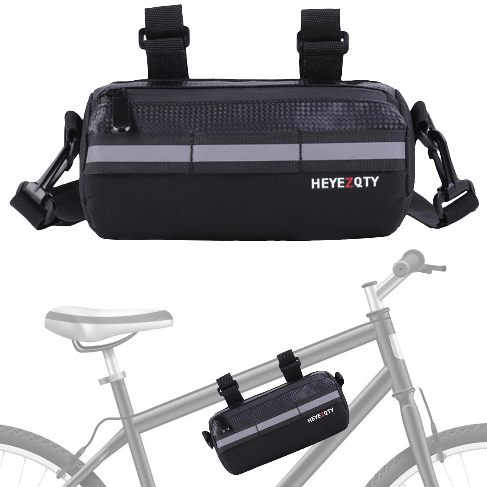 Kytpyi Lenkertasche Fahrrad, Fahradtasche, 2L wasserdichte Fahrradtasche Lenker mit 1 Verstellbarer Schultergurt Reflexband, Strapazierfähig Fahrrad Lenkertasche für MTB Elektrofahrrad (Schwarz) von Kytpyi