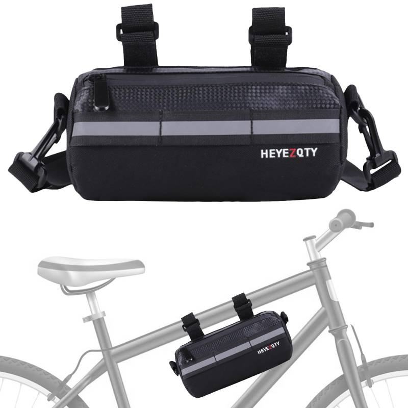 Kytpyi Lenkertasche Fahrrad, Fahradtasche, 2L wasserdichte Fahrradtasche Lenker mit 1 Verstellbarer Schultergurt Reflexband, Strapazierfähig Fahrrad Lenkertasche für MTB Elektrofahrrad (Schwarz) von Kytpyi