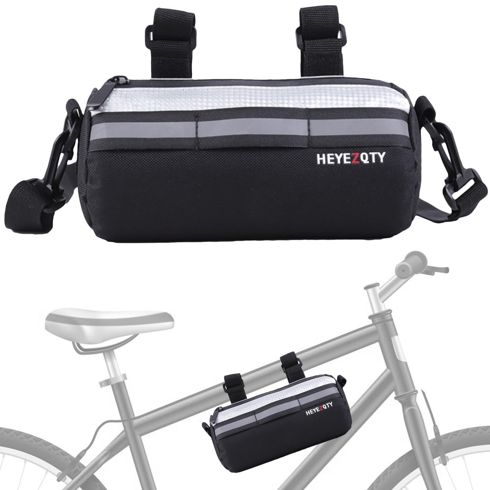Kytpyi Lenkertasche Fahrrad, Fahradtasche, 2L wasserdichte Fahrradtasche Lenker mit 1 Verstellbarer Schultergurt Reflexband, Strapazierfähig Fahrrad Lenkertasche für MTB Elektrofahrrad (Silber) von Kytpyi